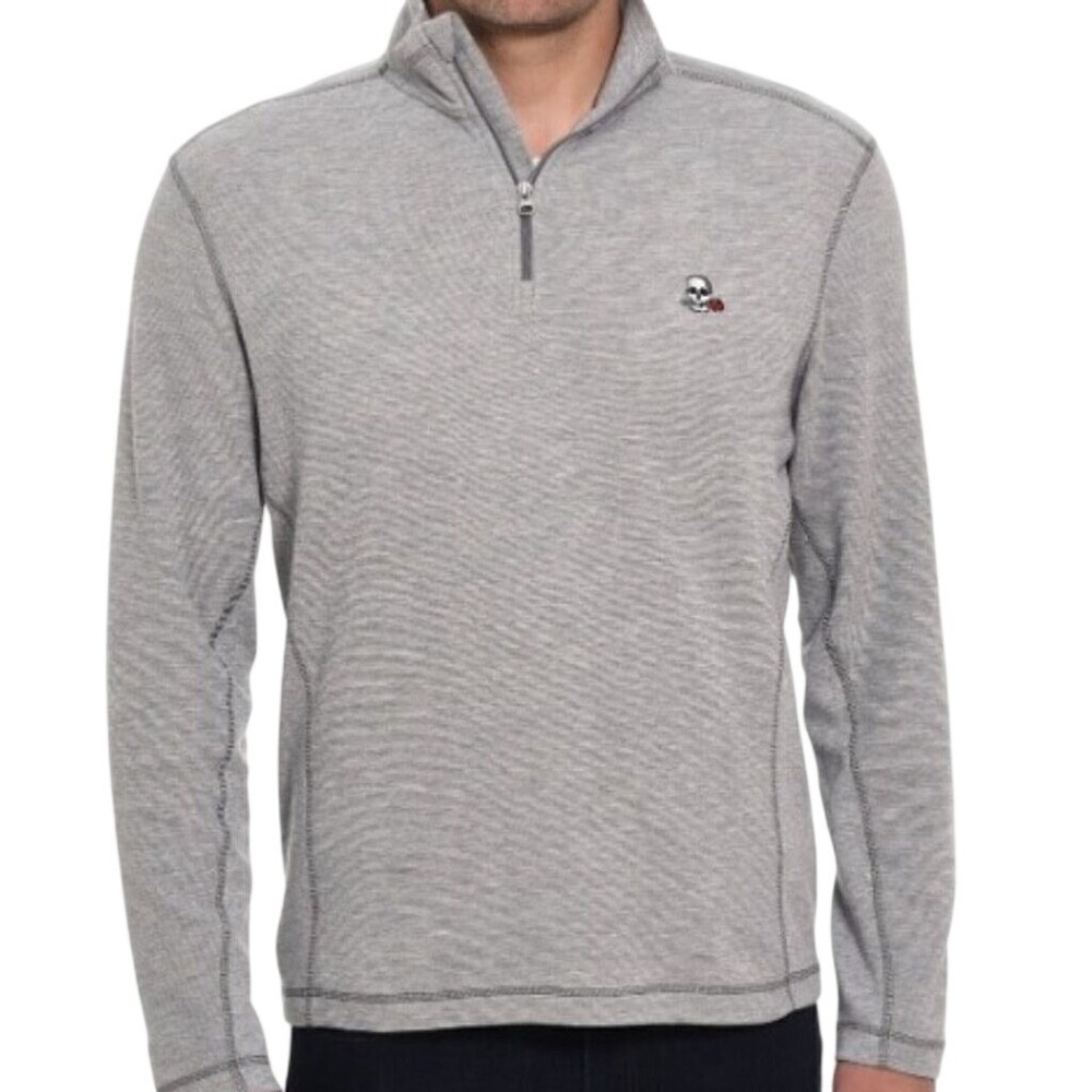Robert Graham Mens Medium Polaris Heather Grey Long Sleeve Pullover Skull